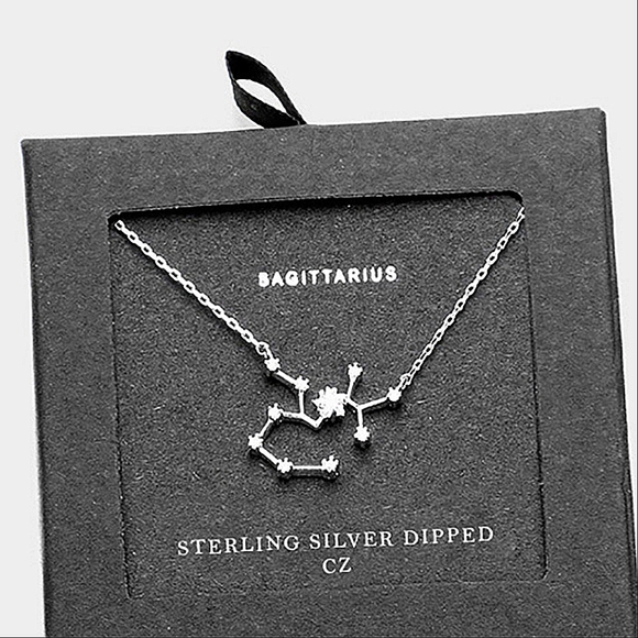 SAGITTARIUS Silver Dipped CZ Zodiac Necklace Constellation Star Sign Pendant - Picture 4 of 4